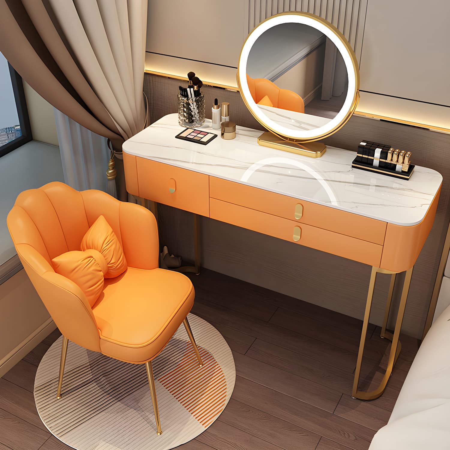 Lighted Mirror Vanity Dressing Table Bedroom Makeup Vanity with Drawer - image 6