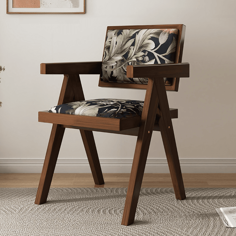 Modish Arm Chair with Ventilated Back, Padded Upholstery, Arms, and Natural Wood Legs