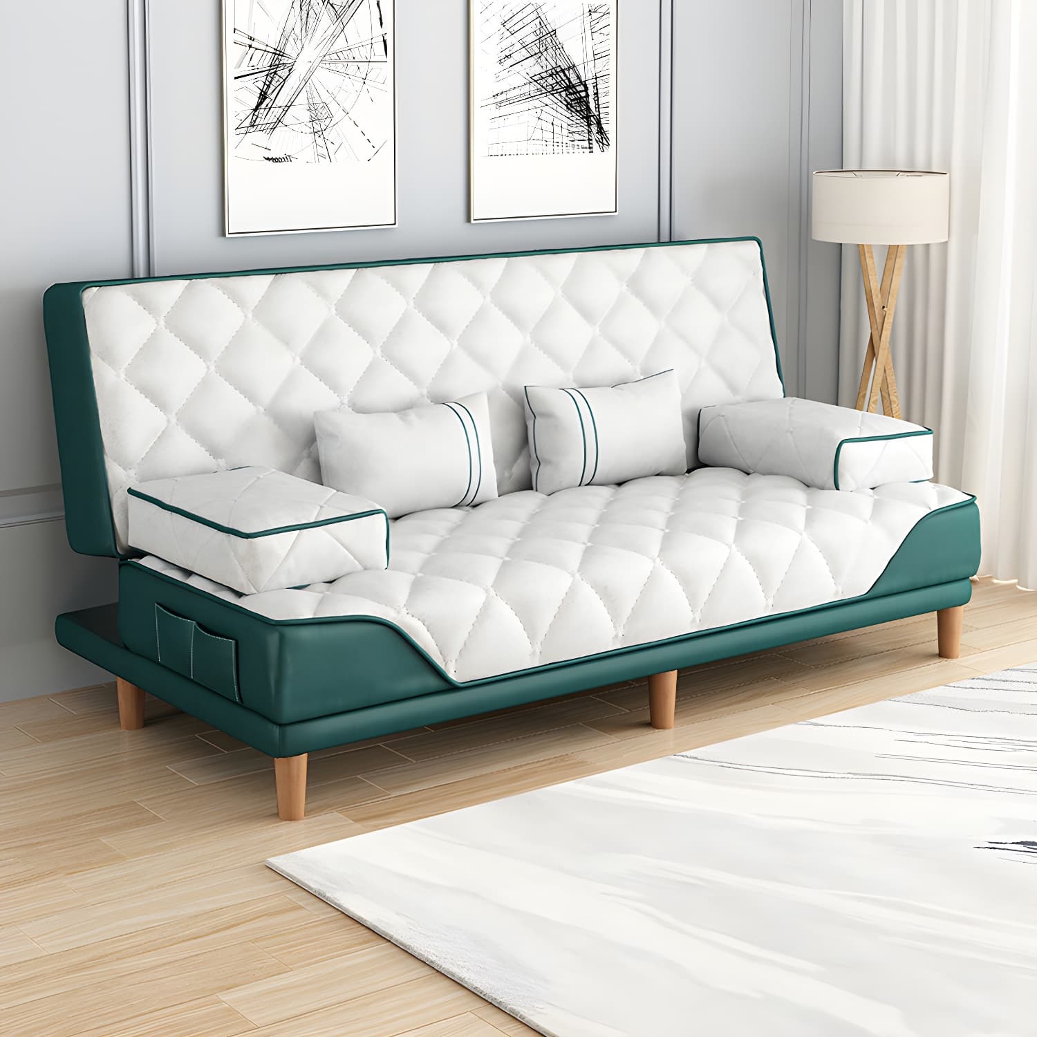 Contemporary Tight Back Convertible Sofa and Chaise with Pillow Top Arm
