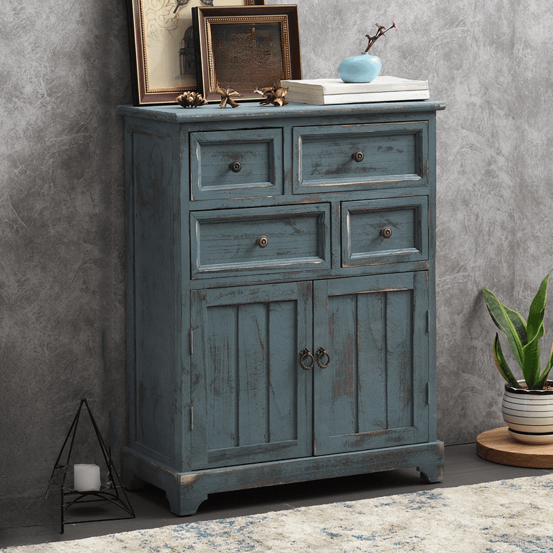 Industrial Detached Utility Cabinet with Distressed Wood and 4 Drawers Featuring Loop Pulls - image 3