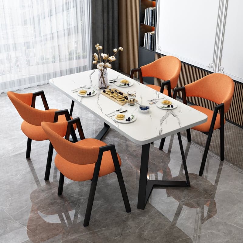 Dining Table Set with Recycled Wood Sleighing Base, Padded Chair, Back and Armrest, 5-piece in White - image 6
