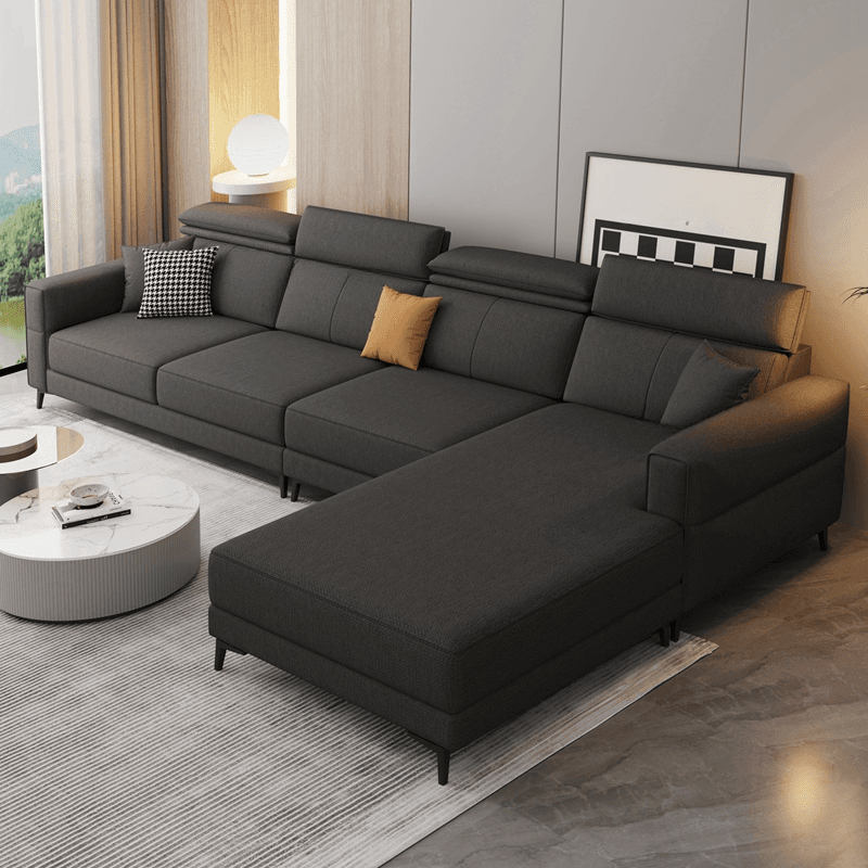 3 Pc Contemporary Modern L-Shape Sofa Chaise in Grey/Cream with Square Arm & Cushion Back - image 16