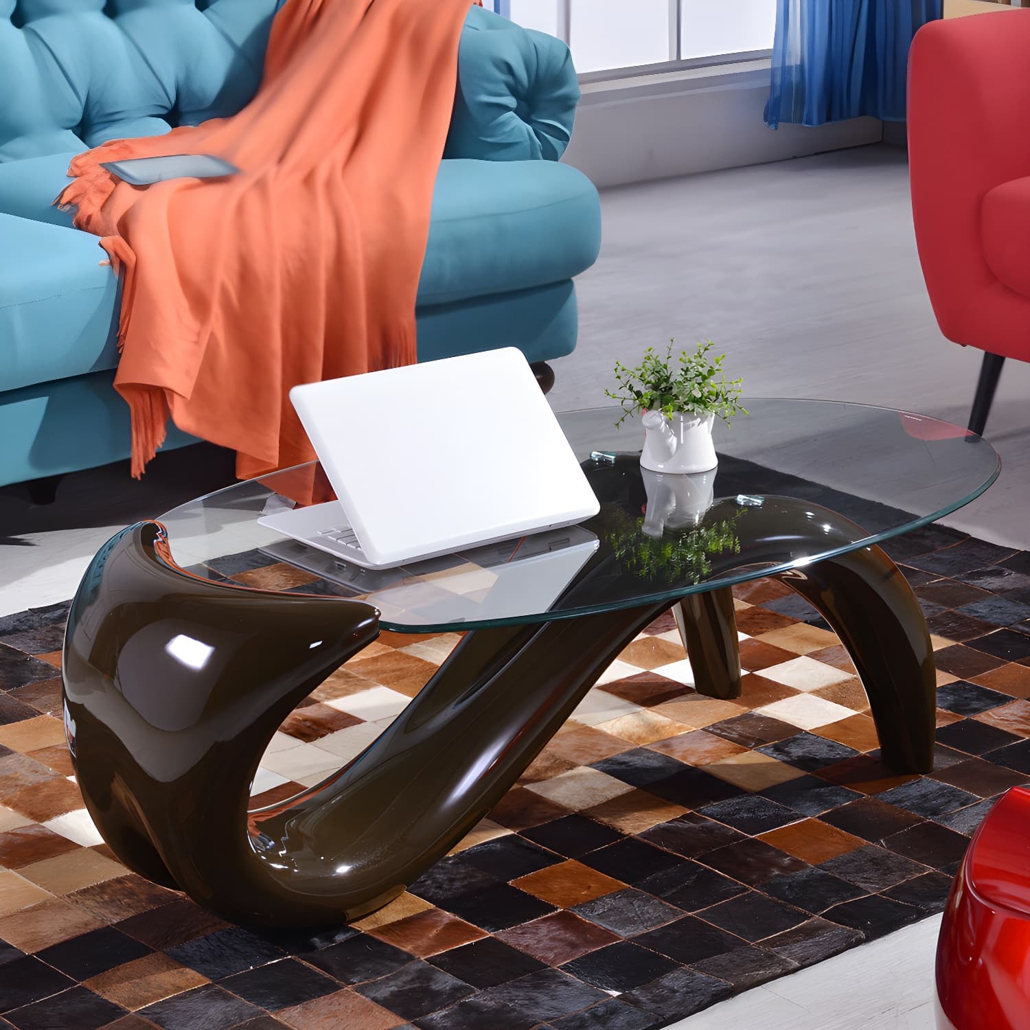 Abstract Coffee Table Contemporary Glass 15.7" Cocktail Table - image 3