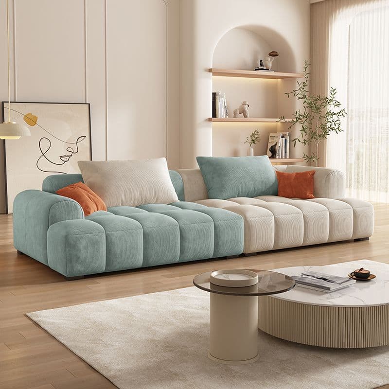 Vibrant Peony/Cerulean/Tangerine Color Sofa Couch with Round Arm and Concealed Support