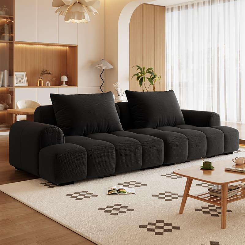 Modish Solid Color Stain Resistant Standard Sofa in Dark Gray/Emerald Green/Beige, 3-Seater with 2 Pillows