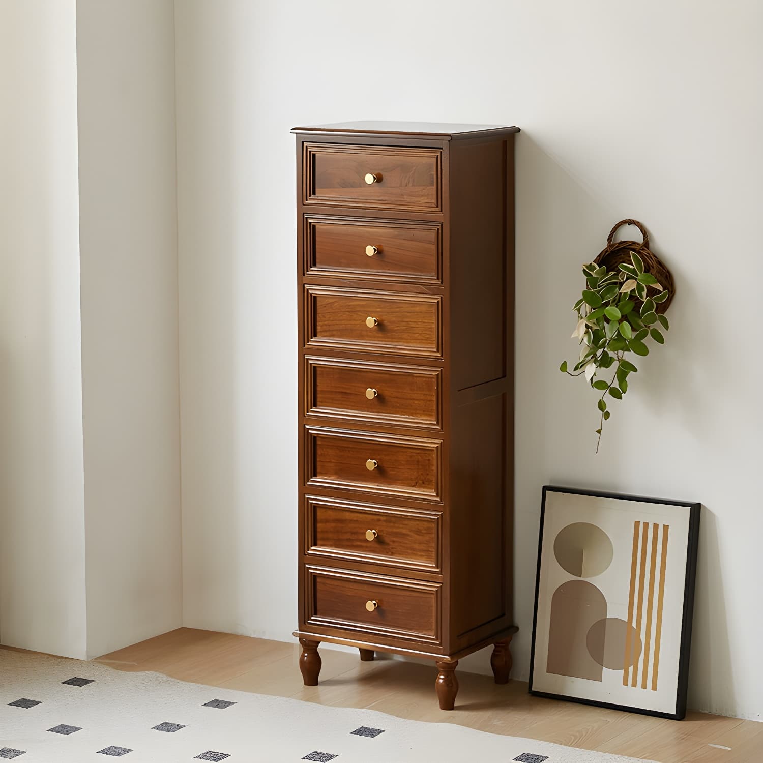 18 inch Rectangle Accent Cabinet with Drawers and Turned Legs, Solid Wood