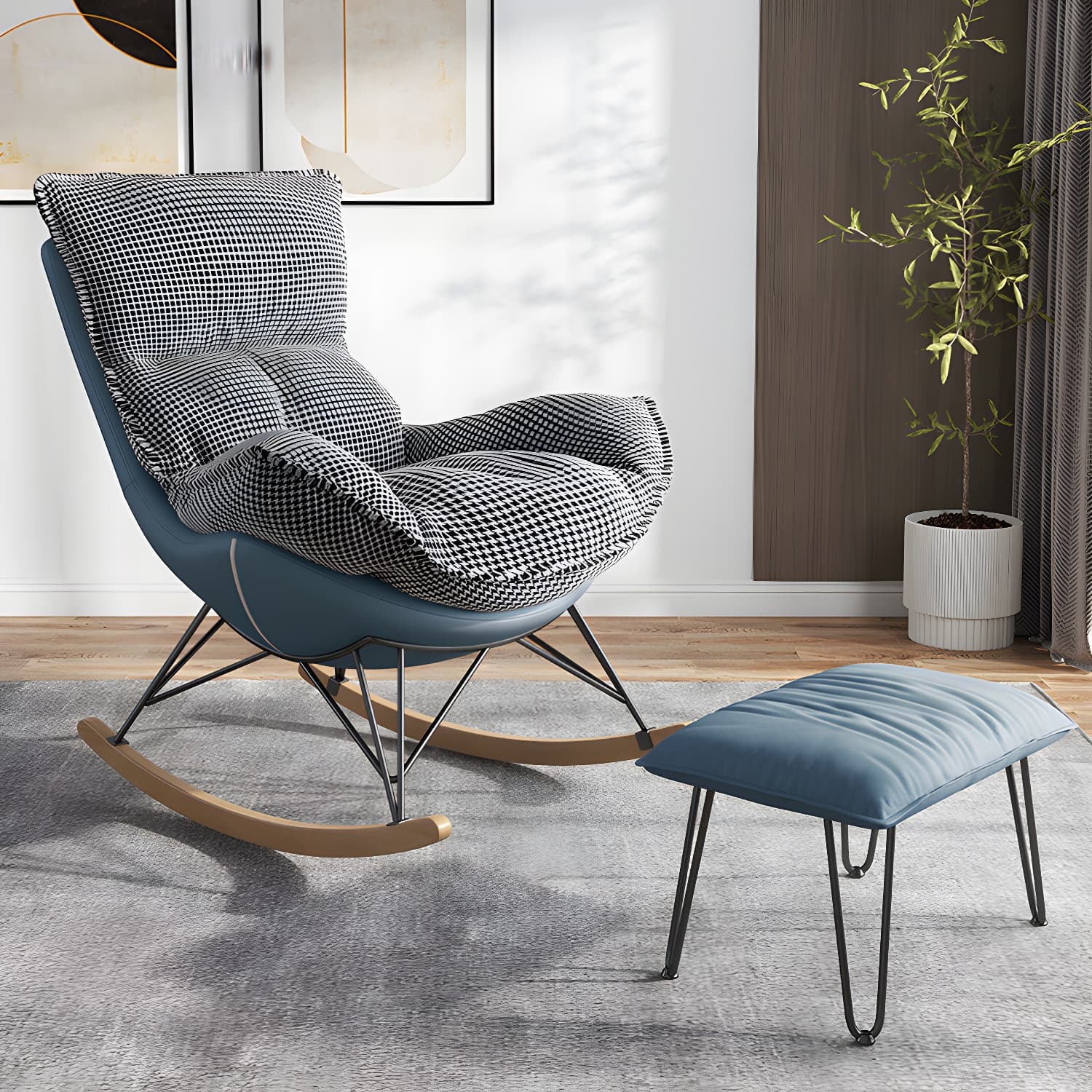 Contemporary Rocking Chair Faux Leather Waterproof Glider Chair with Removable Cushions - image 3