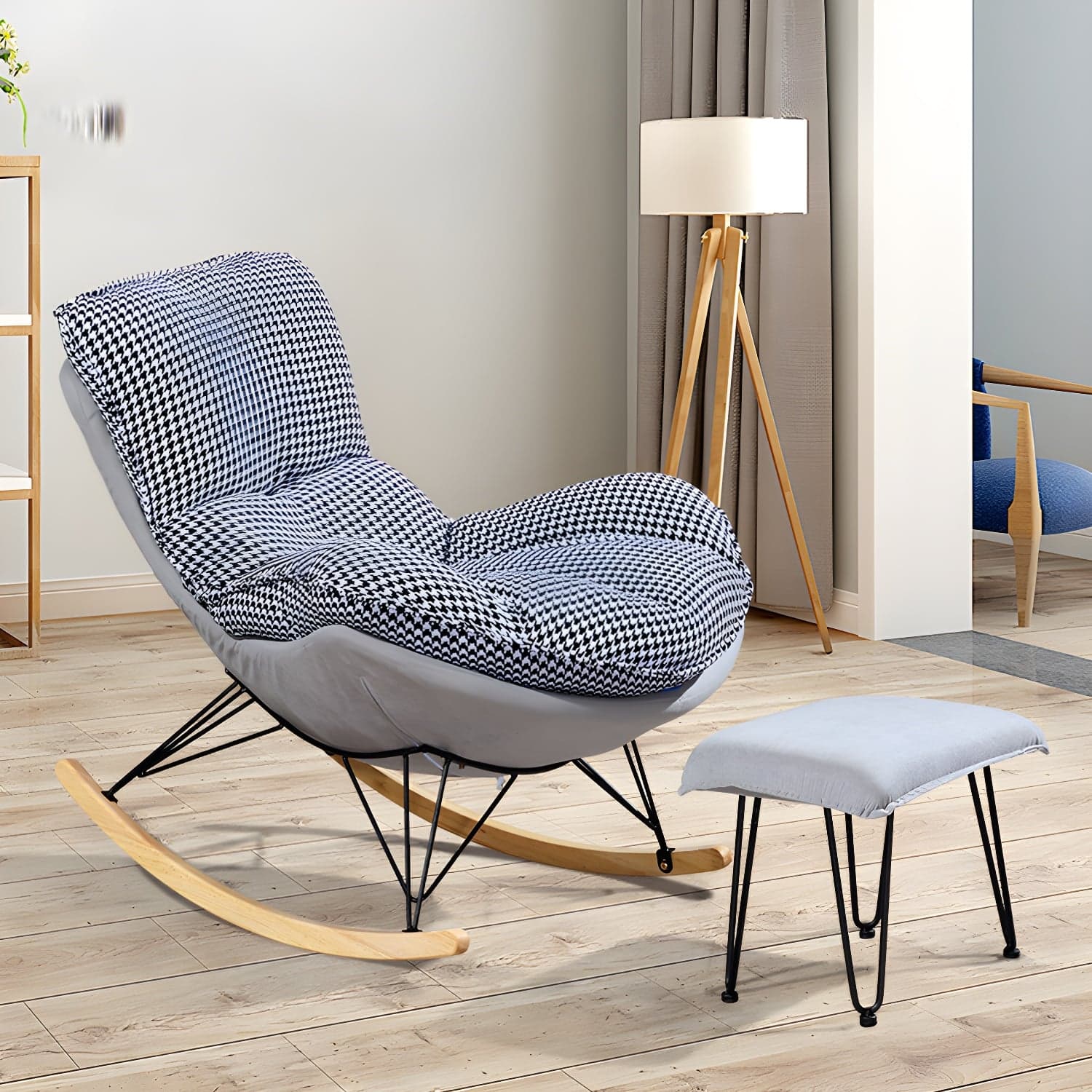 Modern Style Rocker Chair Metal Frame Dirt Resistant Spindle Upholstered Rocker Chair - image 4