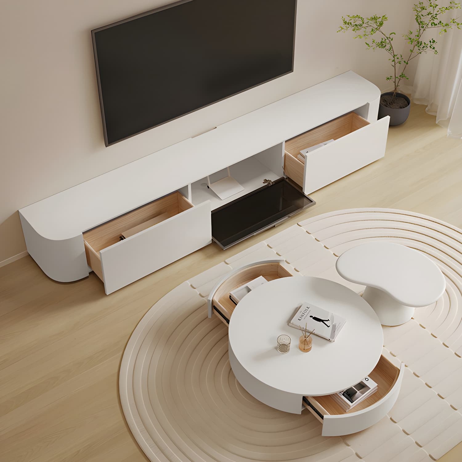 16" W Modern TV Media Console Enclosed Storage TV Stand Console with Drawers - image 11