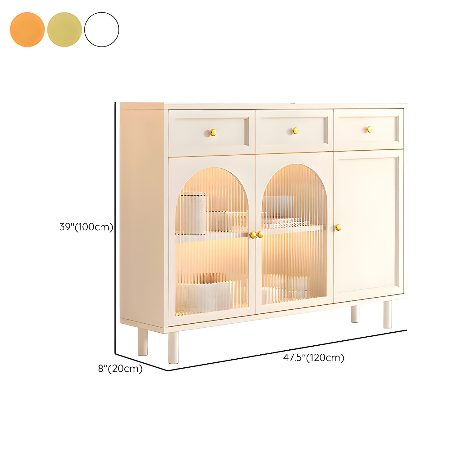 Scandinavian Wood Buffet Sideboard with Stone Countertop and Glass Doors - image 21