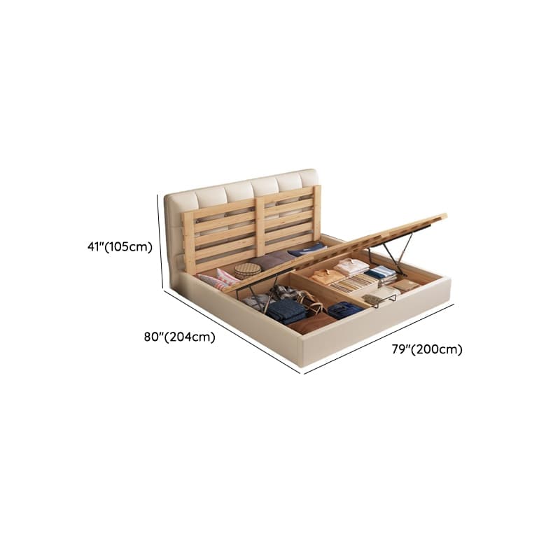 Cream Solid Color Stitch-tufted Storage Platform Bed/Storage Panel Bed with Sponge Filling Headboard Panel, 3 Storage Boxes Included/Not Included - image 13