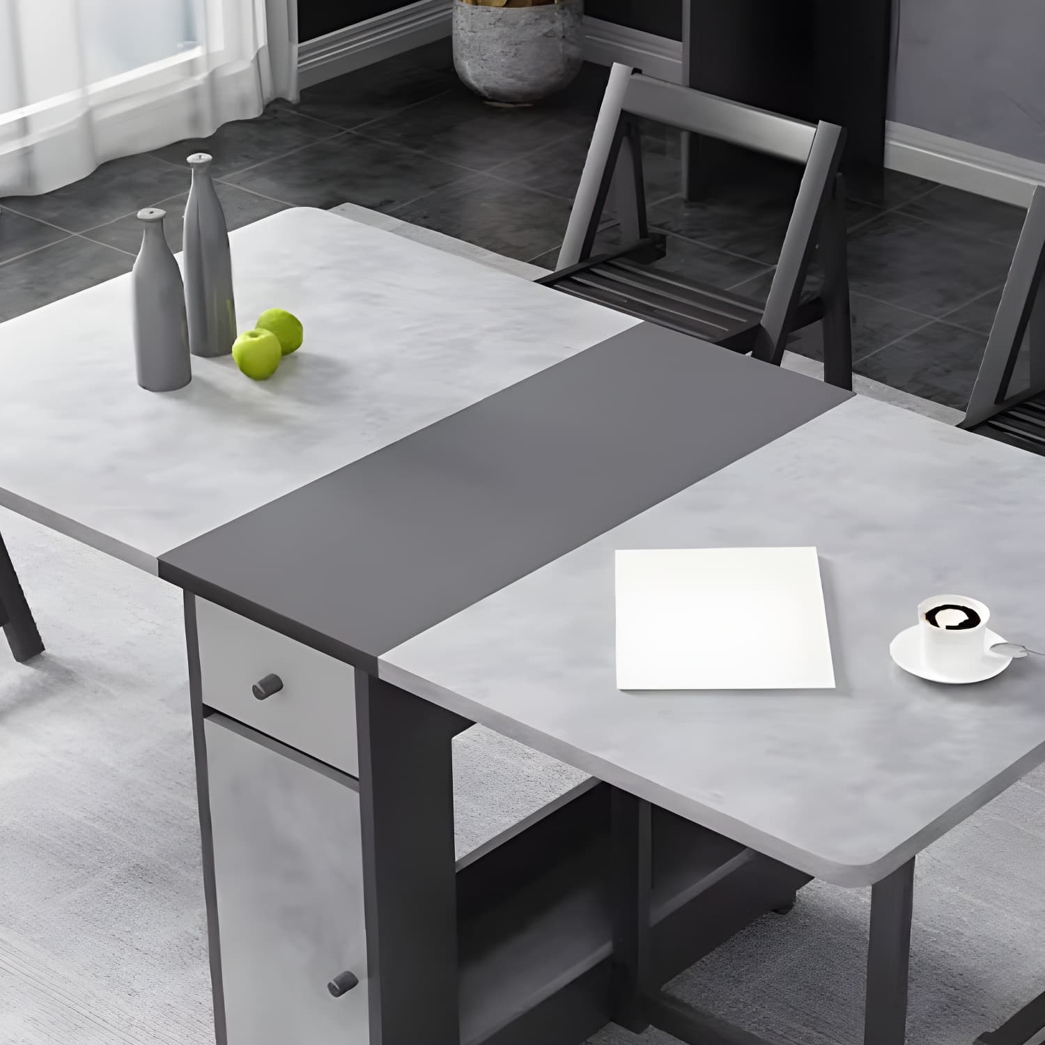 1/3/5 Piece Rectangle Shape Dining Room Furniture Set in Gray and Black - image 8