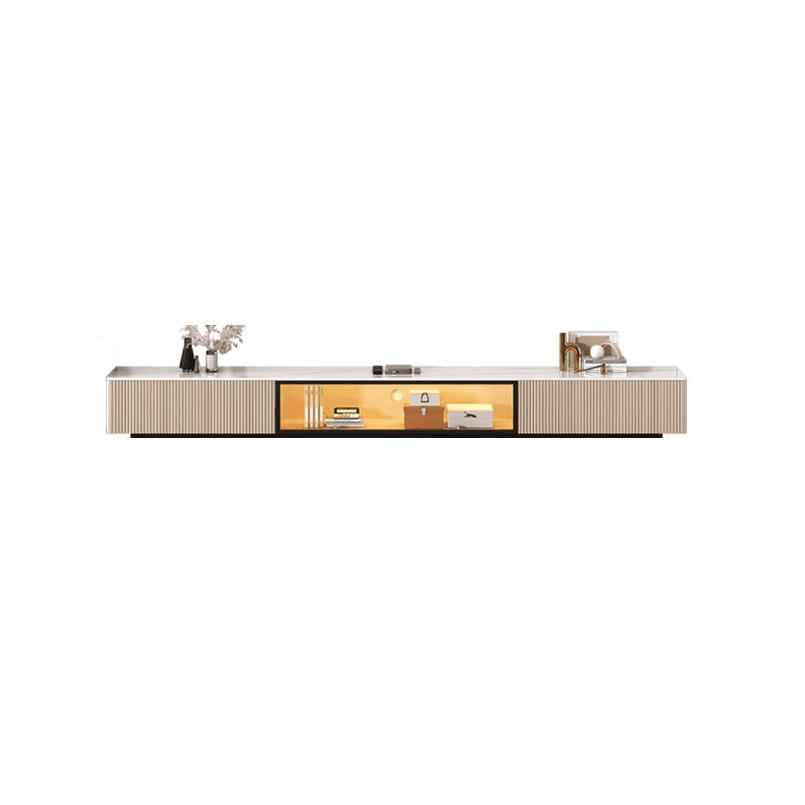 Art Deco Sintered Stone Rectangular TV Stand with 2 Drawers, Hutch, Cable Management, and Light - image 9