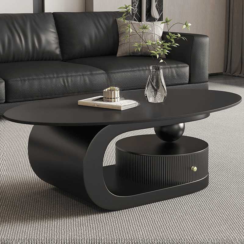 Elliptical Nesting Board Game Coffee Table with 1 Shelf for Small Spaces
