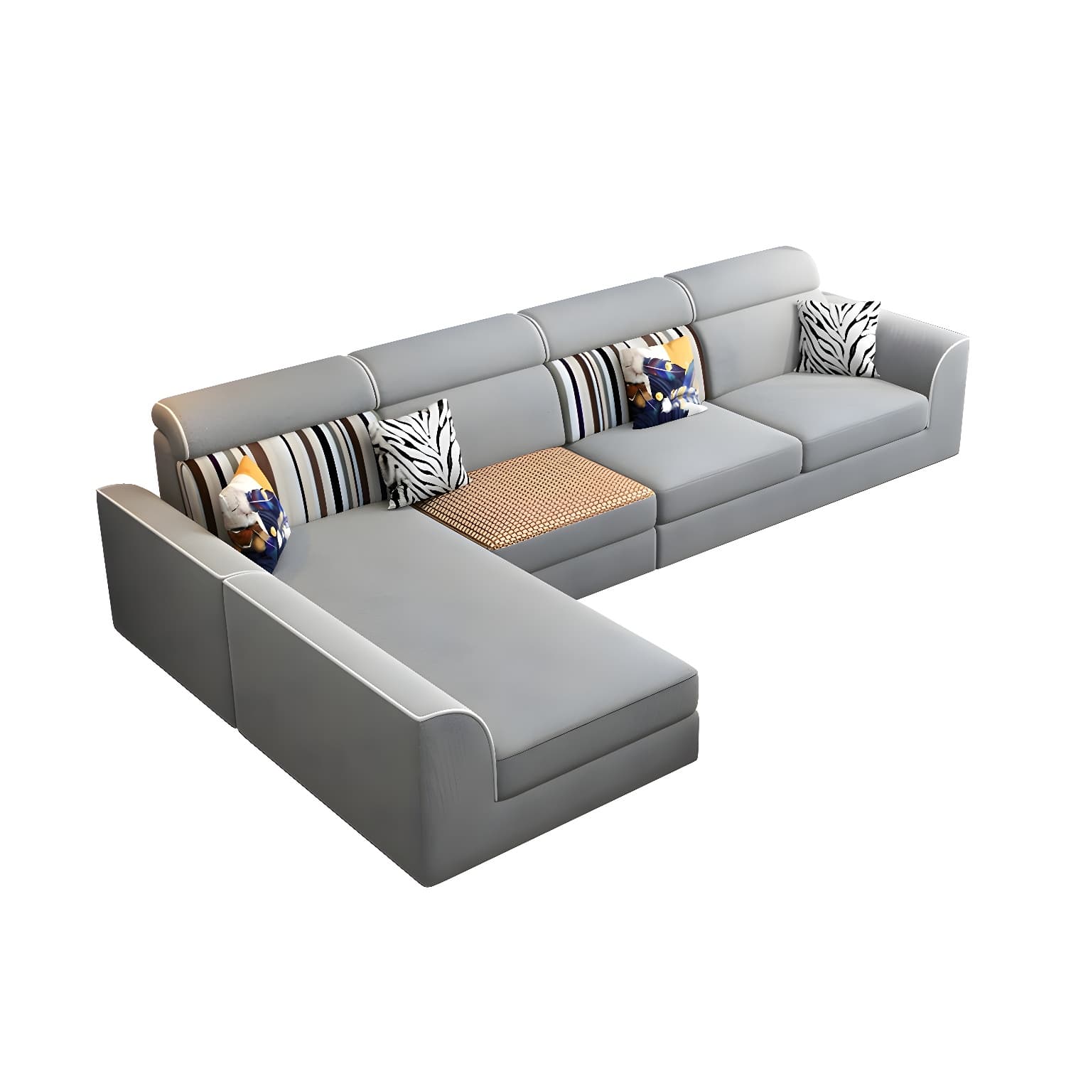 Scandinavian Reversible L-Shape Modular Wood Frame Corner Sectional with Chaise - image 21