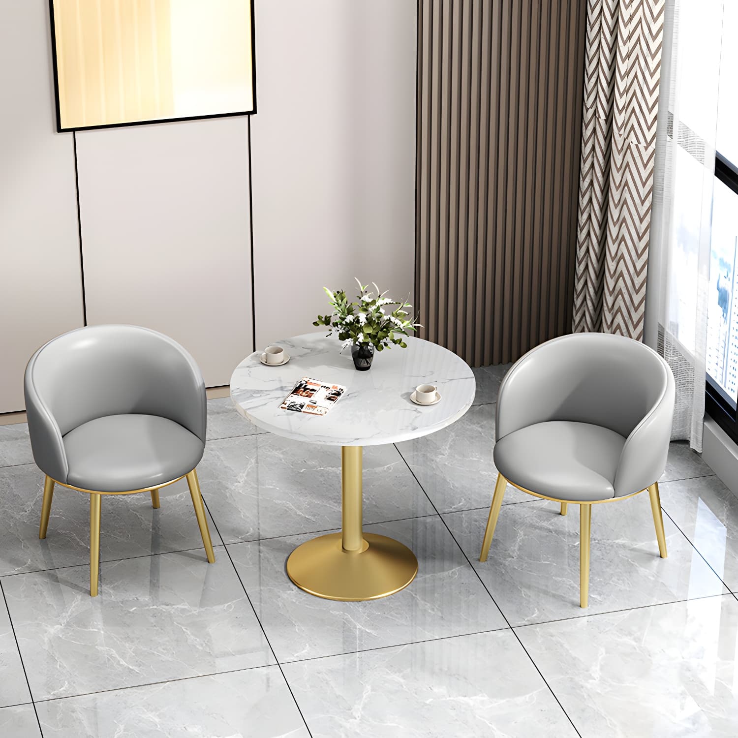Round Sintered Stone Top Table Contemporary Metal Base Dining Table - image 11