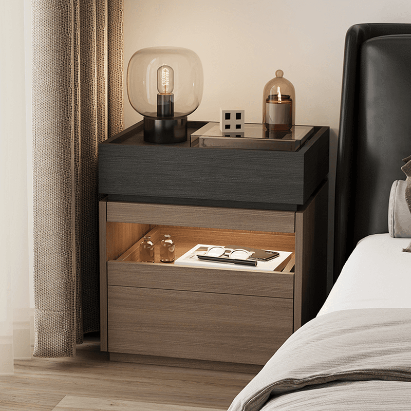 Organic Modern Nightstand With Drawer Organization, Particle Board Wood Countertop, and Illuminating Lighting - image 8