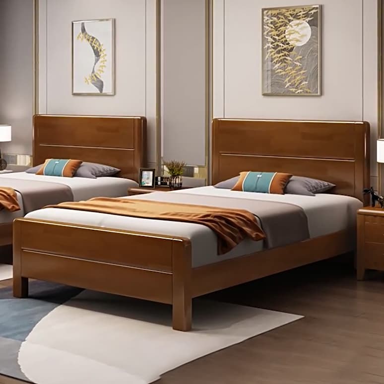 Traditional Brown Wood Panel Bed with Headboard Included and Footboard - image 4