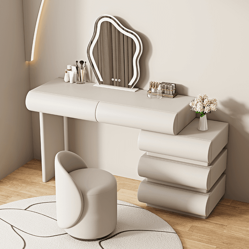 Modish Large/Standard Makeup Vanity/Vanity Set with White Seating, 5 Drawers, Timber Frame, and Mirror Lights - image 3