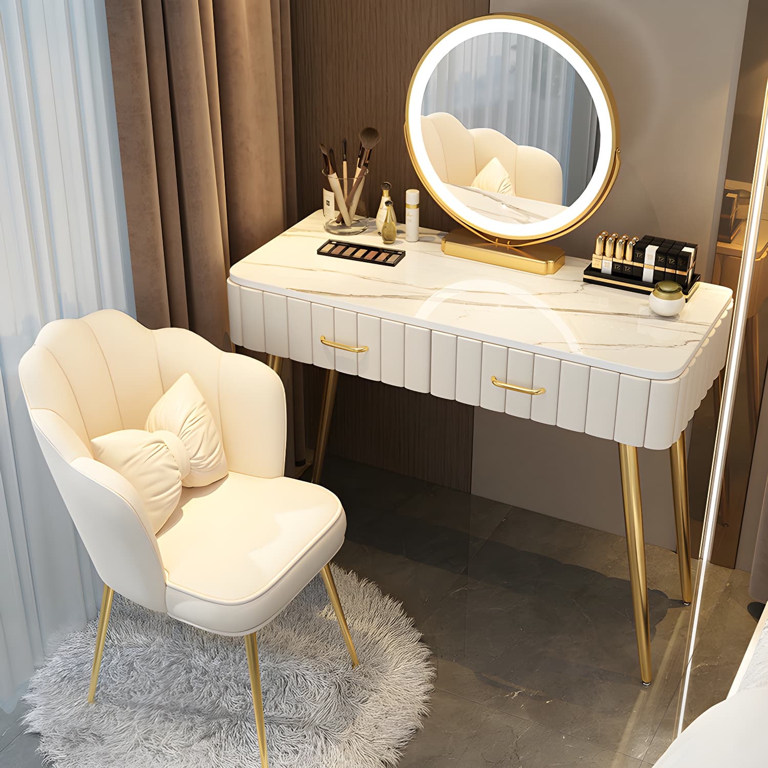 Lighted Mirror Makeup Vanity Desk Standing Makeup Vanity Set with Drawer - image 8