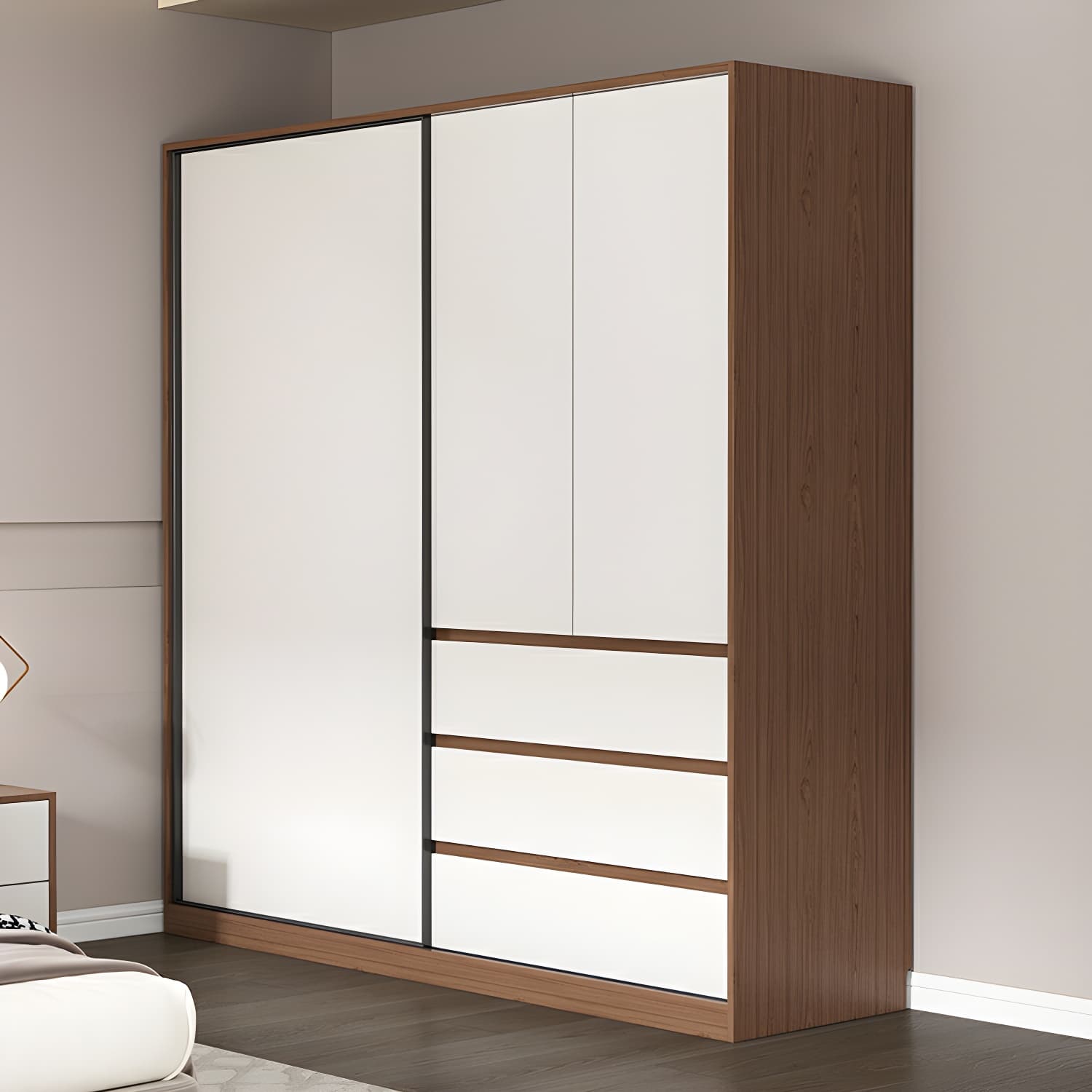 3-Door Scandinavian Soft-Close Drawers Wooden 3-Door Wardrobe Armoire 23.62 inch