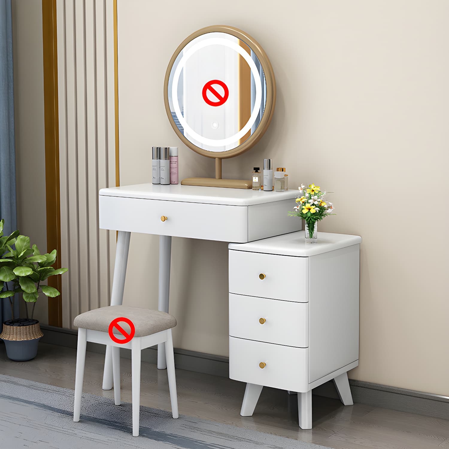 Solid Wood Vanity Makeup Table with Drawer Standing Mirror Dressing Table - image 6