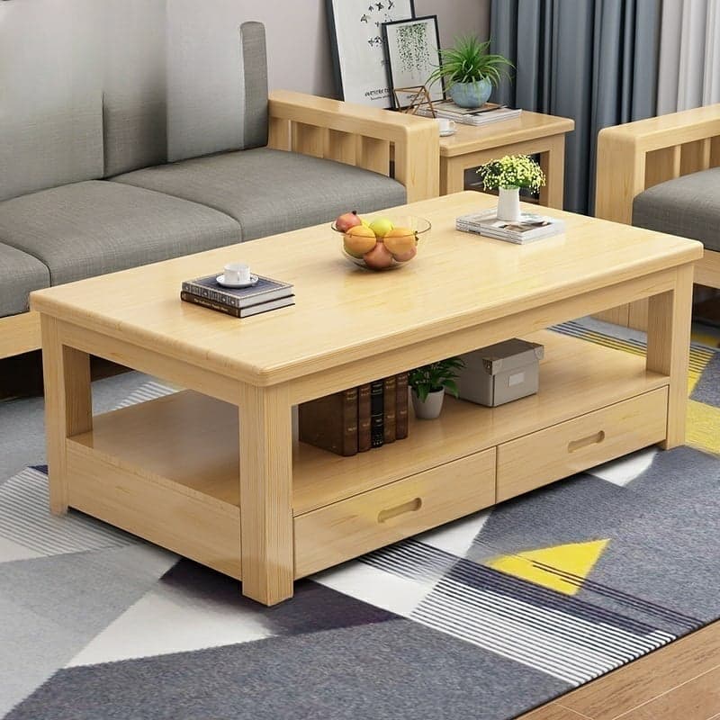 Wood Four Leg Storage Included Rectangular Standard Coffee Table No Drilling Required Modern Style - image 3