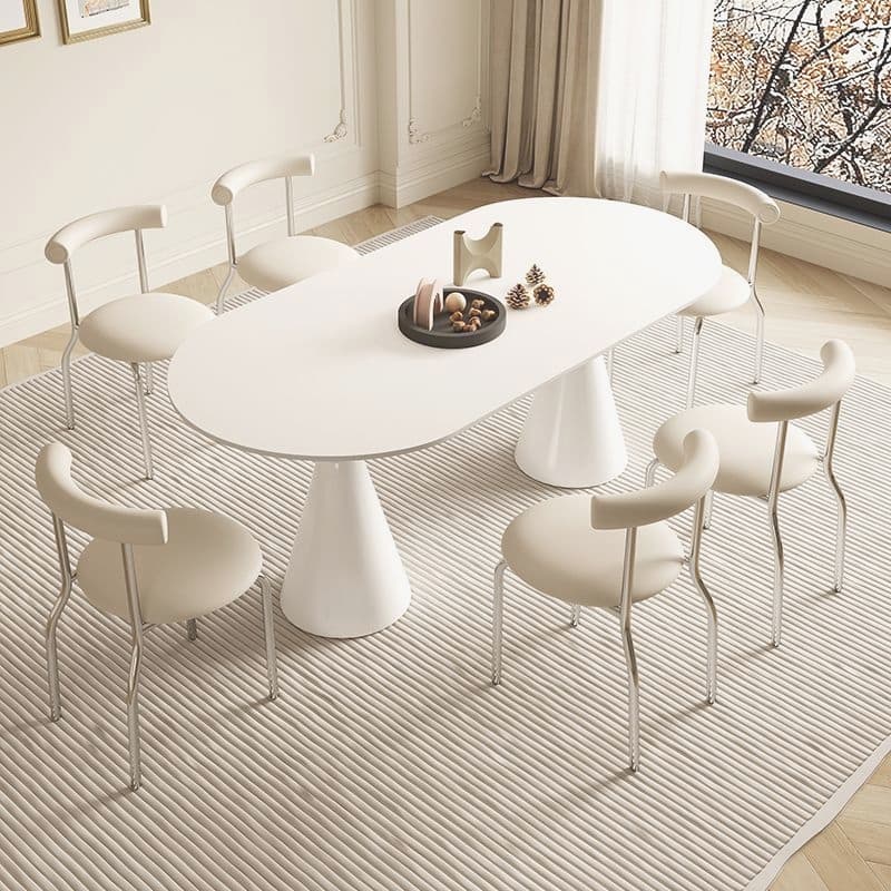 Simplistic Dining Table with Chalk Stone Top, Fixed Table, Seats 4 to 8, Scratch-immune - image 3