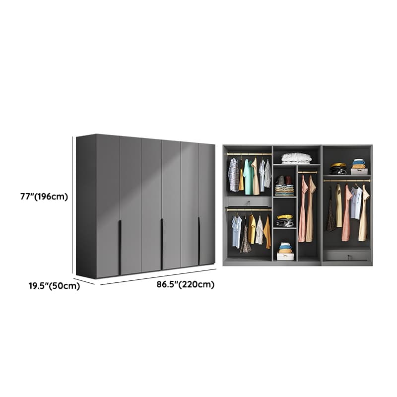 Contemporary Grey Wood Storage Wardrobe with Clothing Rod and Black Handles - image 15