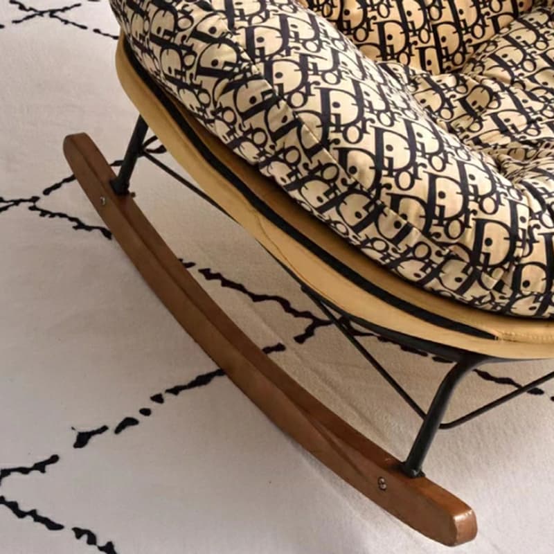 Natural Stationary Wingback Living Room Rocking Chair with Back - image 10