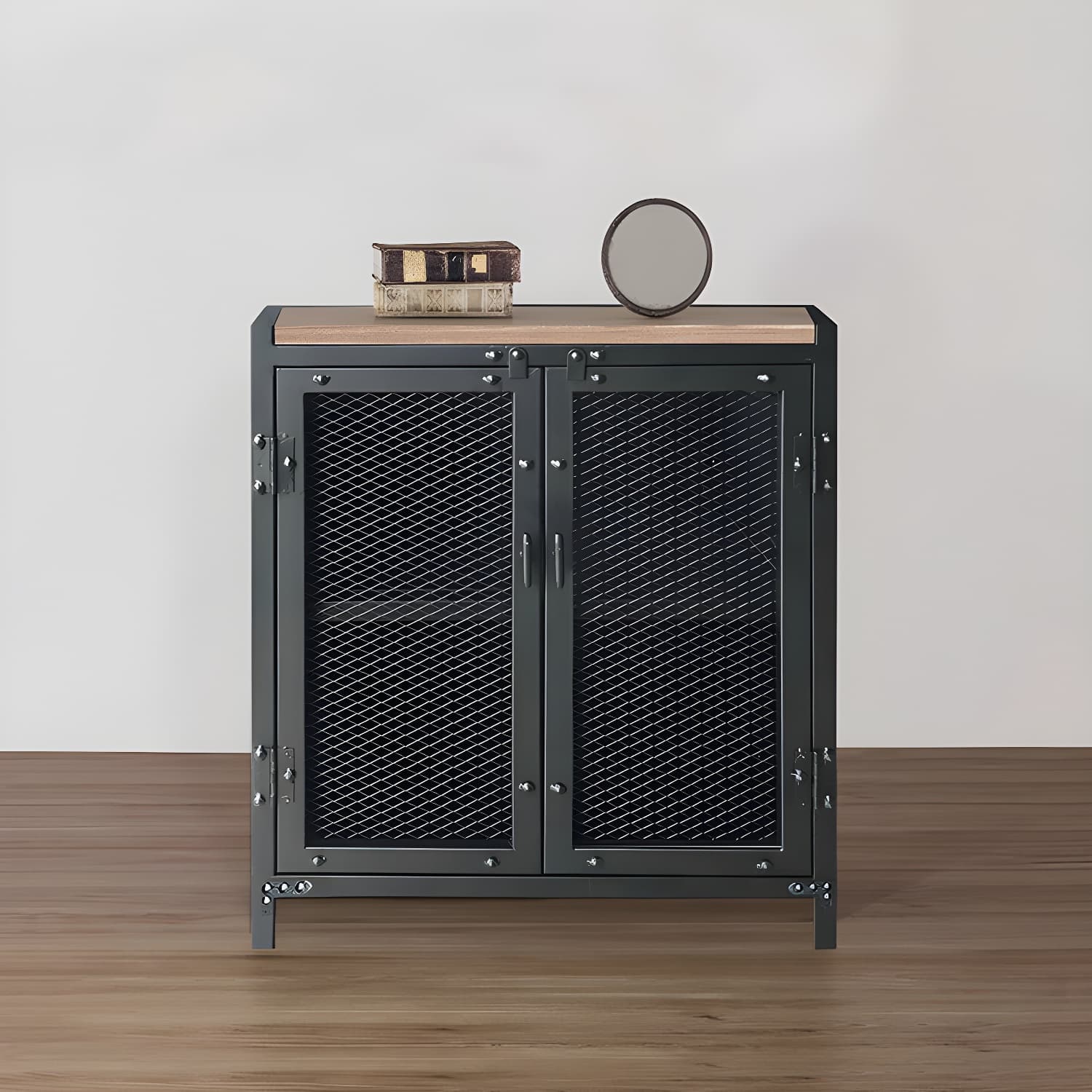 29.5" Tall Metal Accent Cabinet Industrial 2 - Door Chest with Wood Top