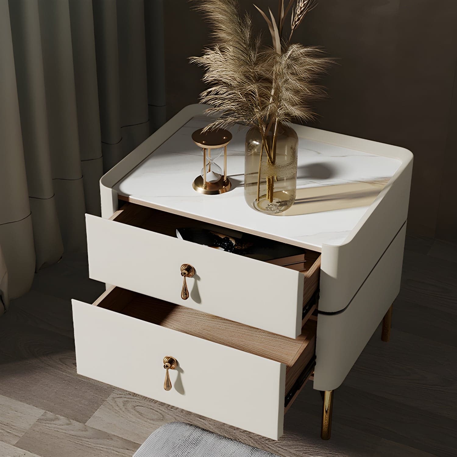 Glam 2-Drawer Nightstand Glass Top 19 Inch H Legs Included Night Table - image 5
