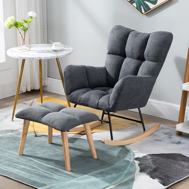 Modish Upholstered Cushioned Rocking Accent Chair 2 Piece Set with Footstool & Recessed Arm, Scratch-tolerant - image 15