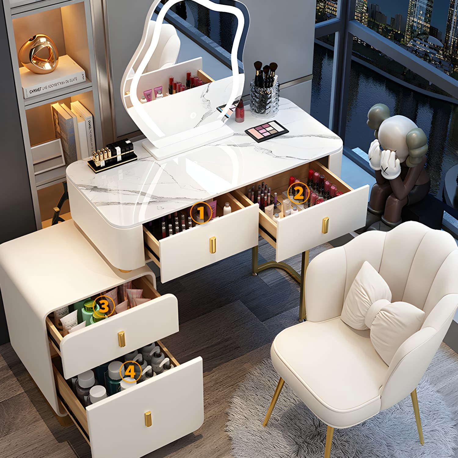 Glam Stone Makeup Counter Bedroom Vanity Dressing Table with Drawer - image 12