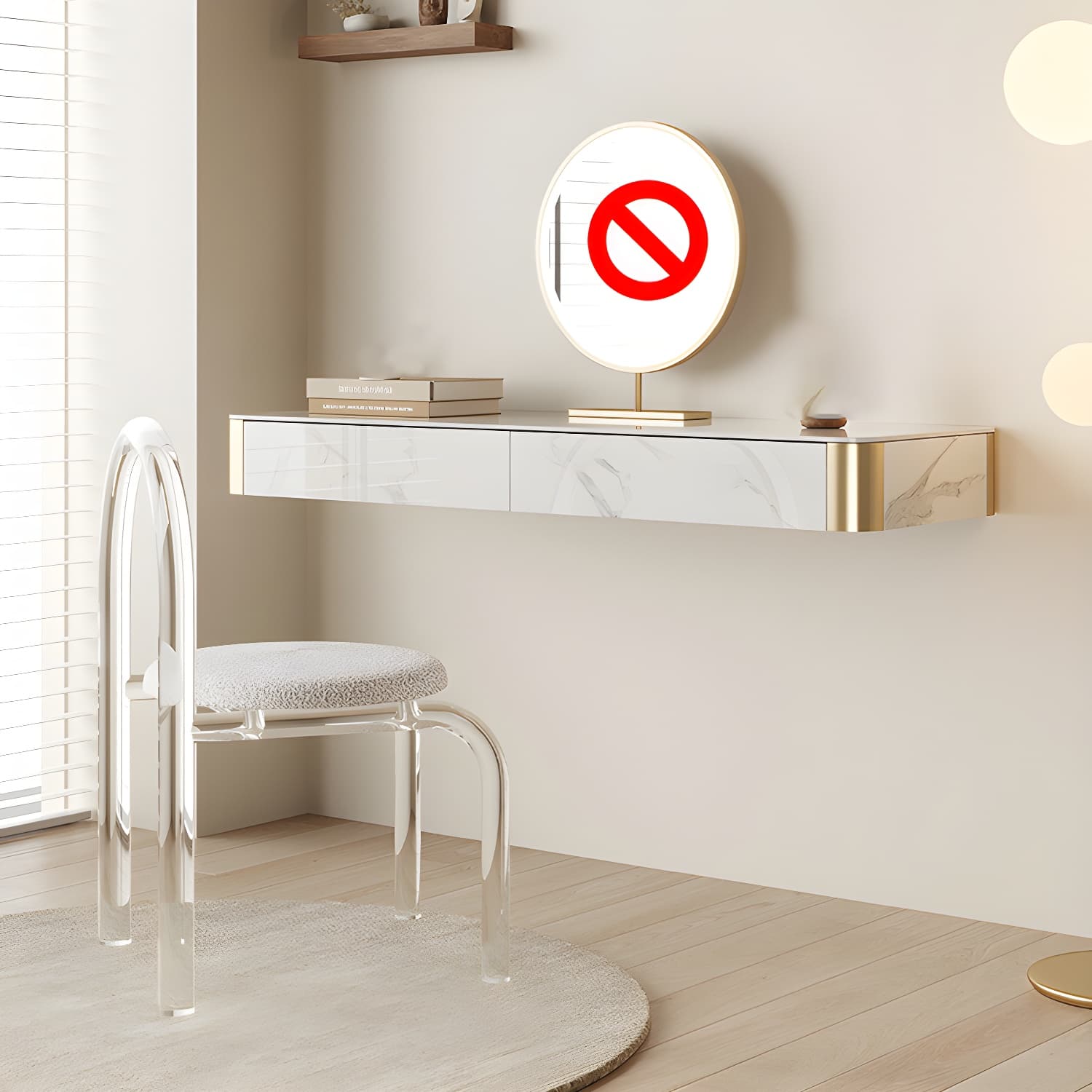 Wood Vanity and Stool in White Luxurious Stone Dressing Table - image 3