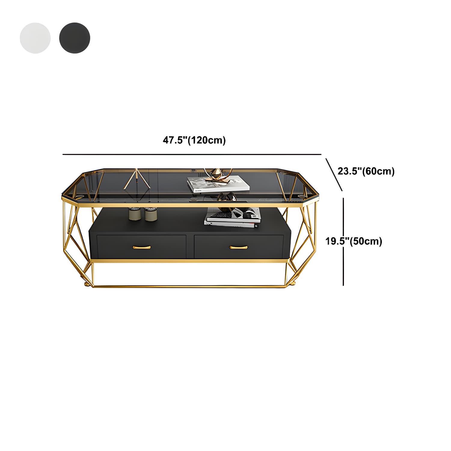 Glam Golden Frame Coffee Table with Storage Drawers Cocktail Table - image 16