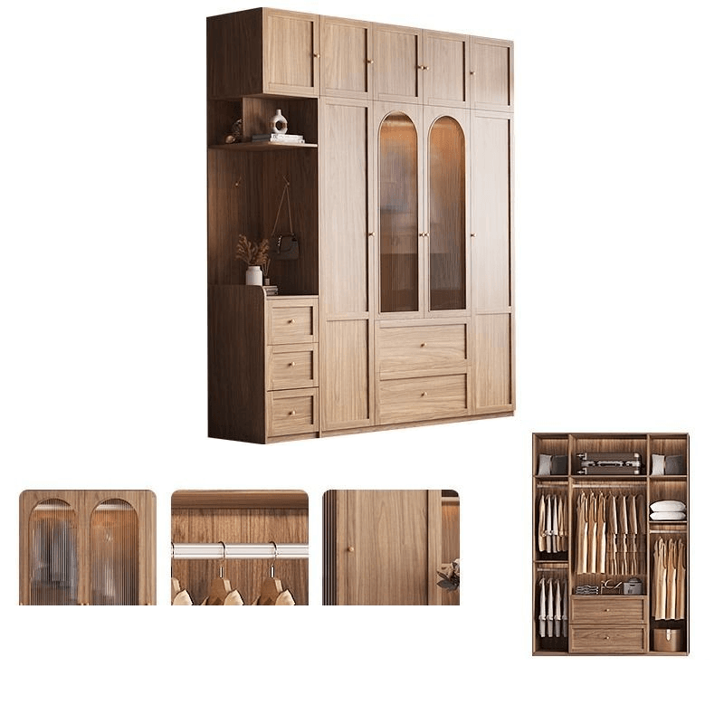 Minimalist Timber Sepia Cabinet Armoire with Interior Shelves & Clothing Rack & Soft Close Drawer & Soft Close Door - image 15