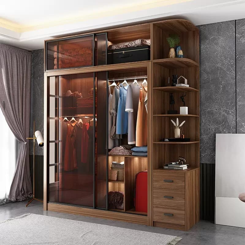 Simple Unfinished Color Wooden Wardrobe Armoire with Hanging Rod, Interior Shelves, Soft Close Drawer & Soft Close Door - image 3