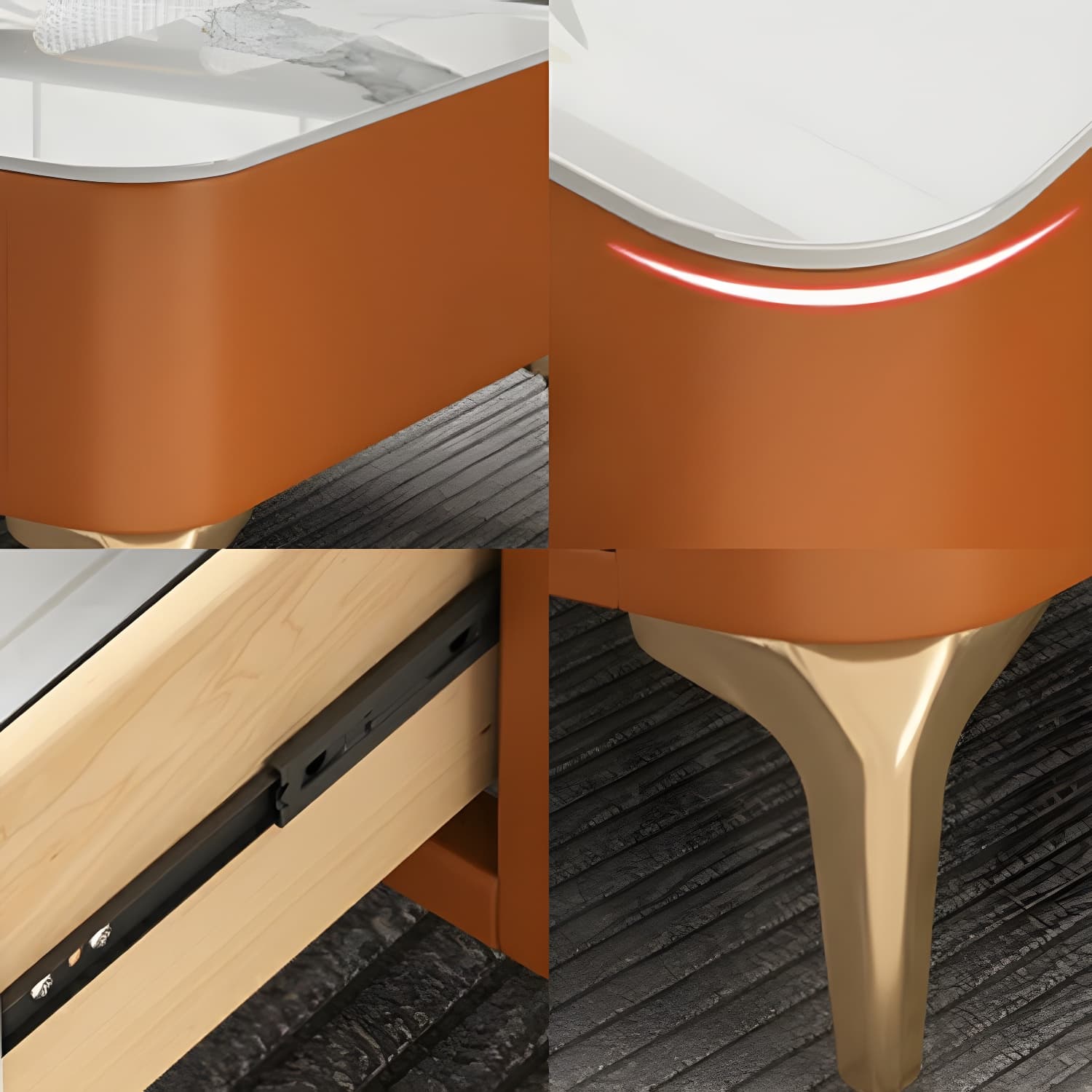 Modern Gold Metal Coffee Table with Stone Top and Built-In Storage Drawers - image 13