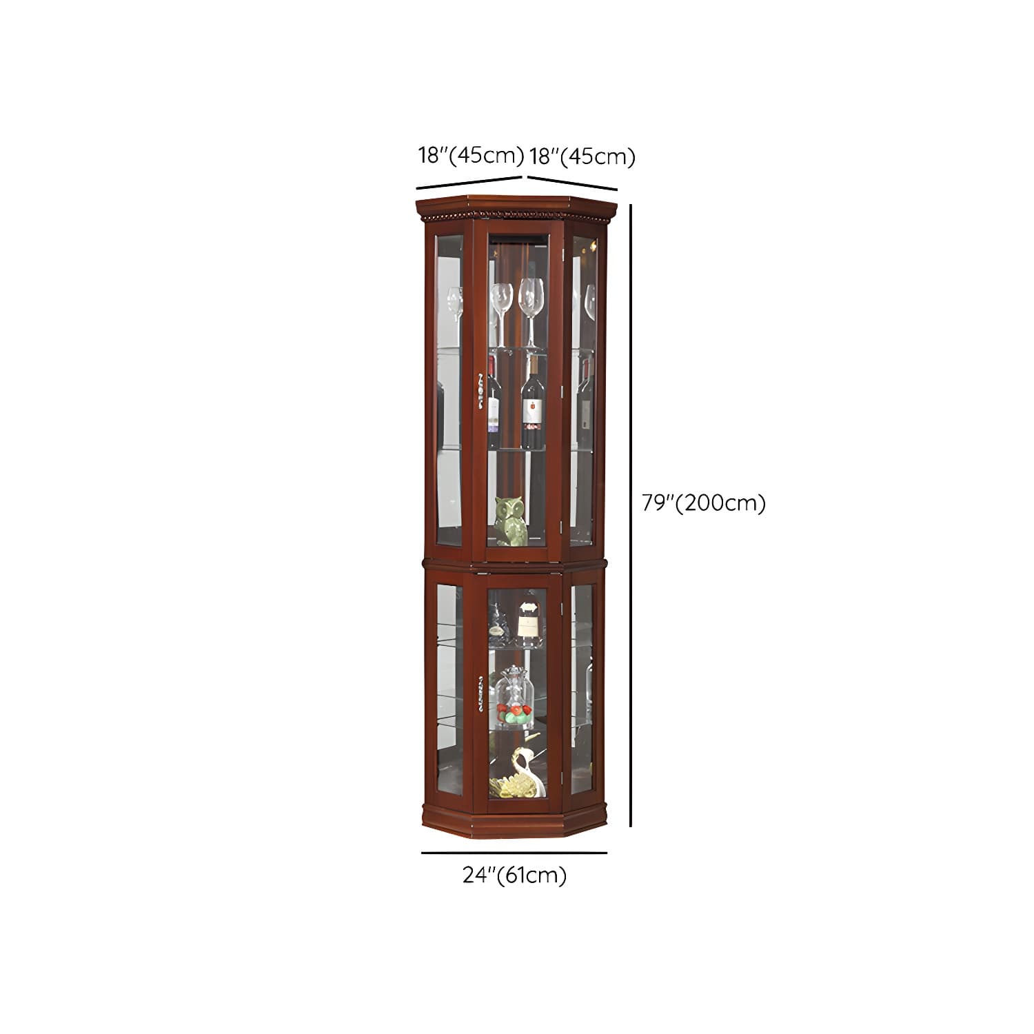 Rubberwood & Glass Triangle Corner Cabinet in Brown with Storage Shelves - image 15