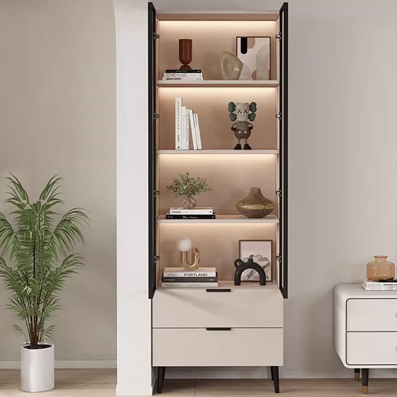 Simple Rectangular Damp-proof Accent Cabinet with Closet, Glazed Door, Chalk/Sand Top, and Soft Close Drawer - image 4