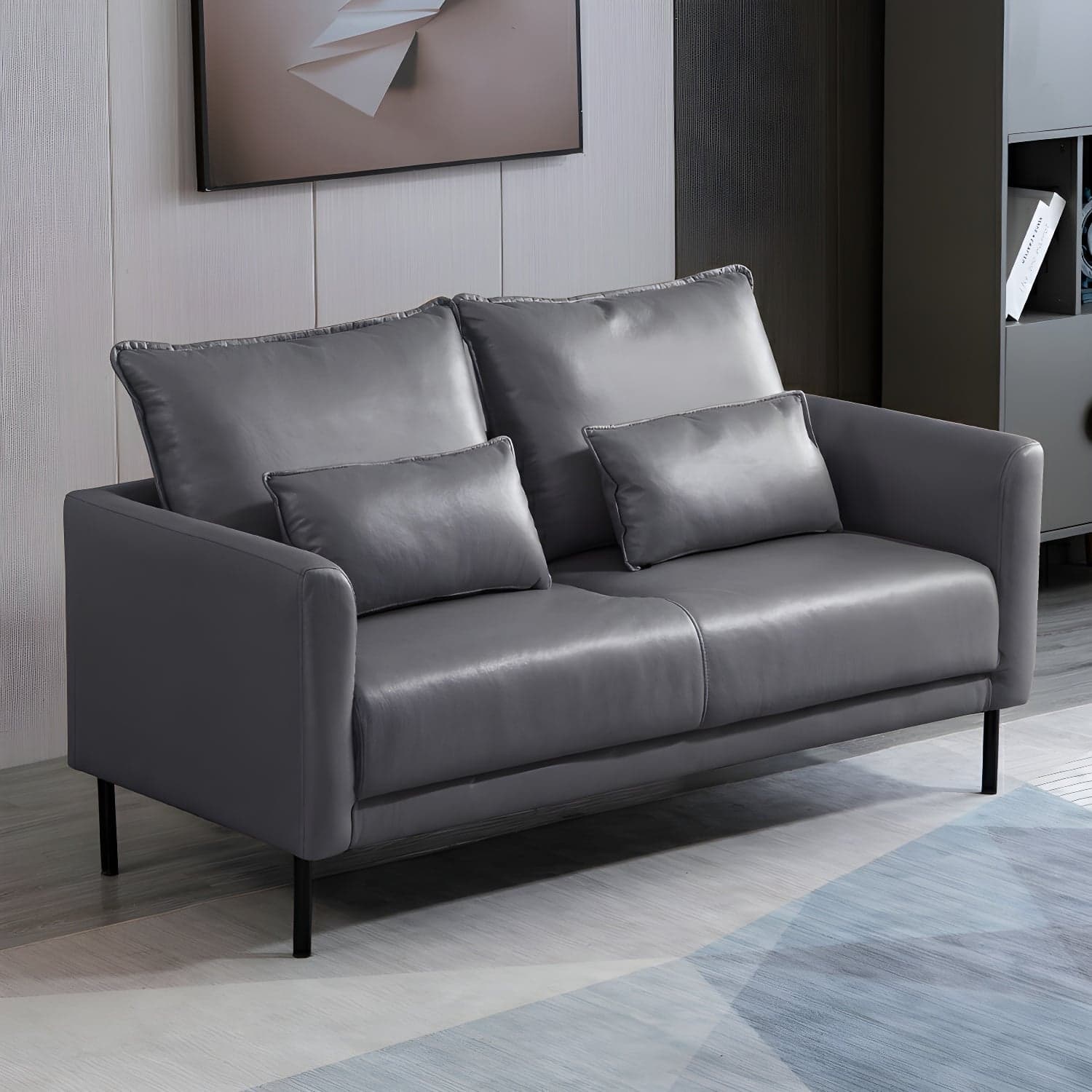 Scandinavian Faux Leather Seats 2 Loveseat with Tuxedo Arm and Stain Resistant Feature - image 9