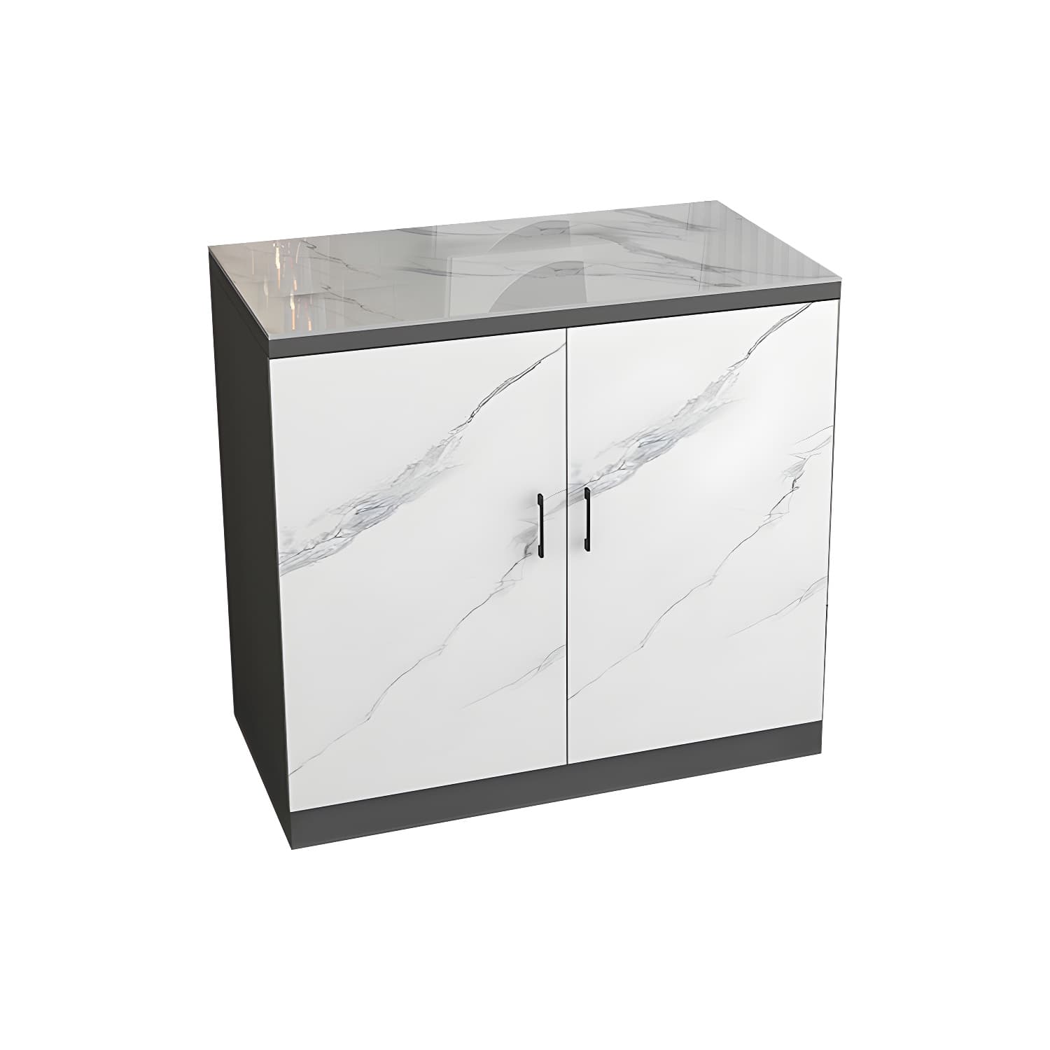 White Modern Wood Server with Stone Countertop and Cabinet Included - image 5