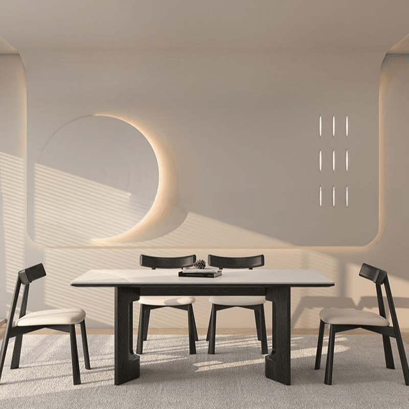 Slate Dining Table Set with Two-sided Pedestal, Padded Chair, and Back for 4 People - 5-piece in White - image 4