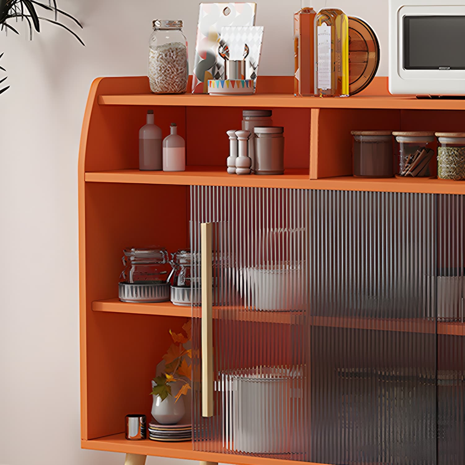 Scandinavian Wood Sideboard Credenza with Acrylic Doors and Cabinet Storage - image 13