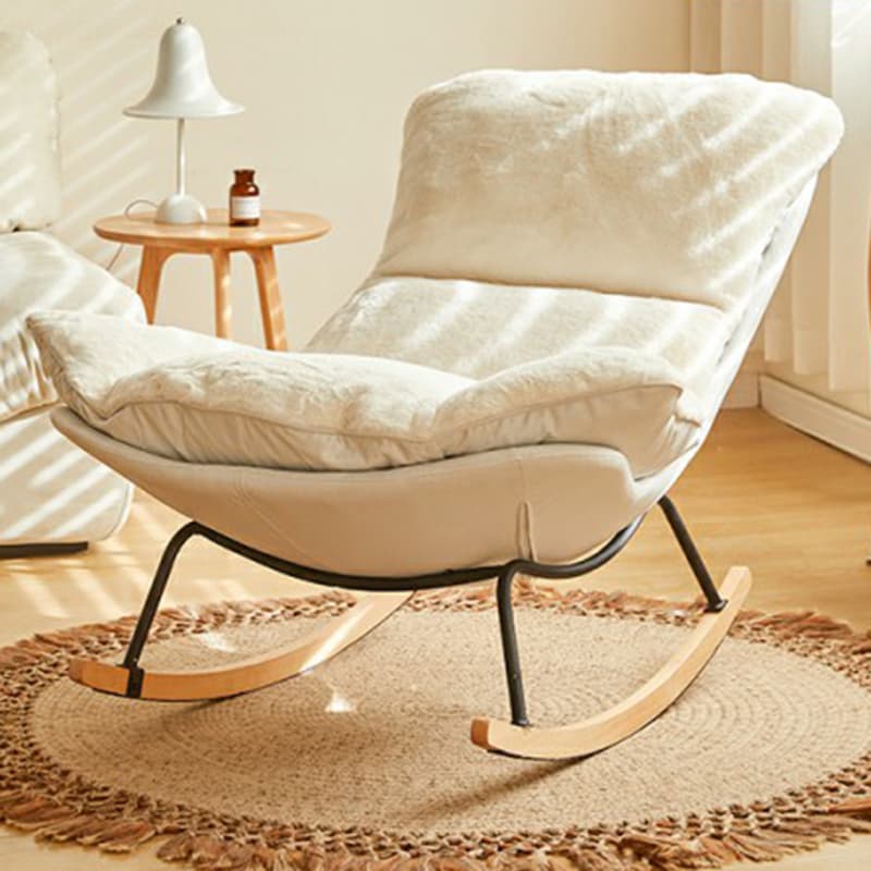 Stylish and Comfortable Modern Upholstered Rocking Chair with Natural Wood Legs