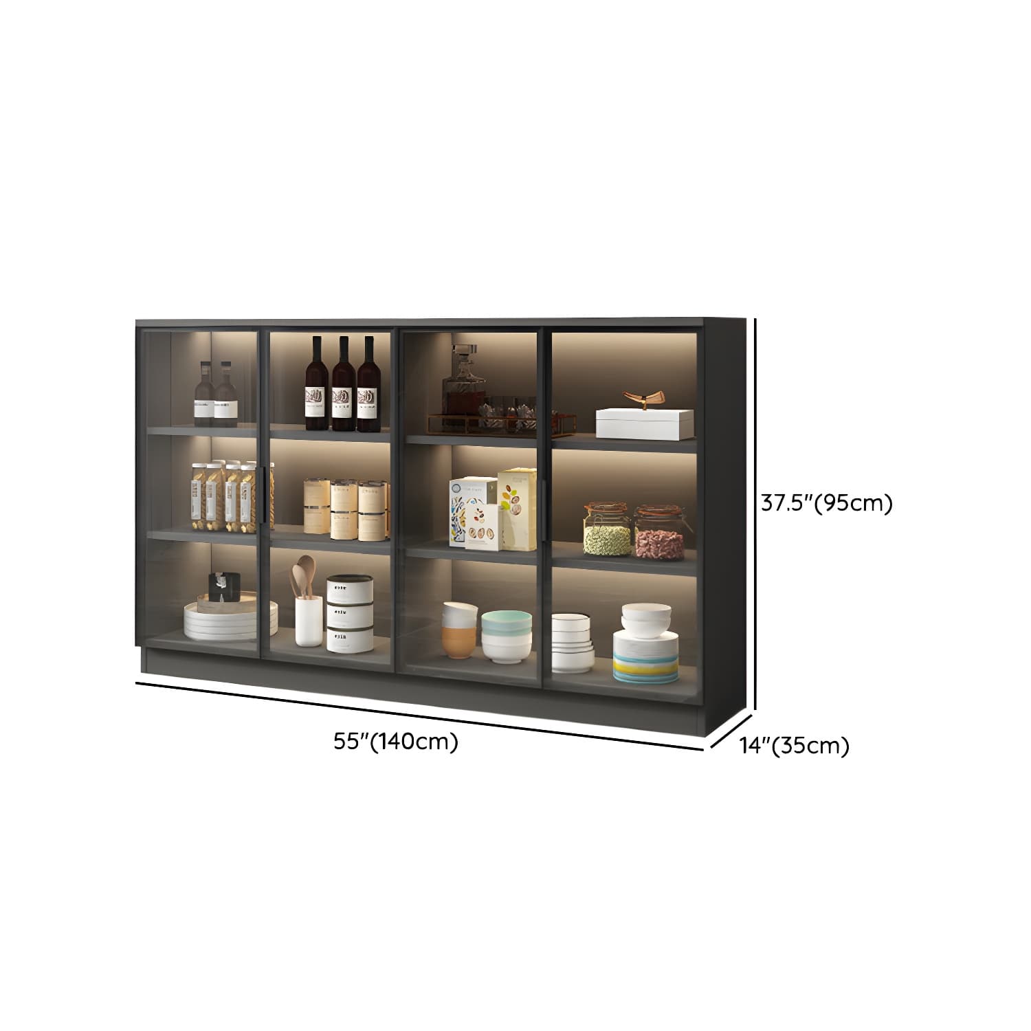 Black Modern Wood Sideboard Credenza with Glass Doors and Interior Shelves - image 11