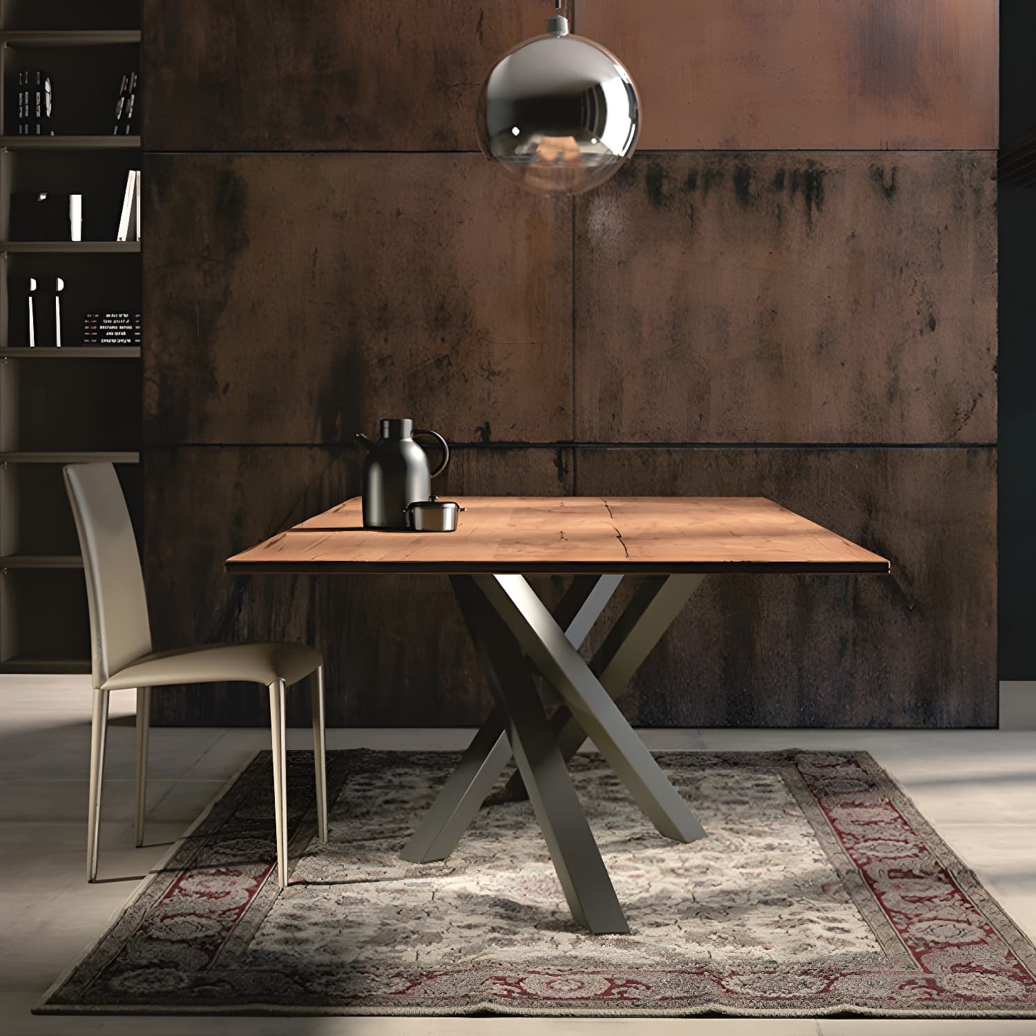 Rectangle Pedestal Luxury Dining Table Solid Wood Fixed Table for Home - image 4