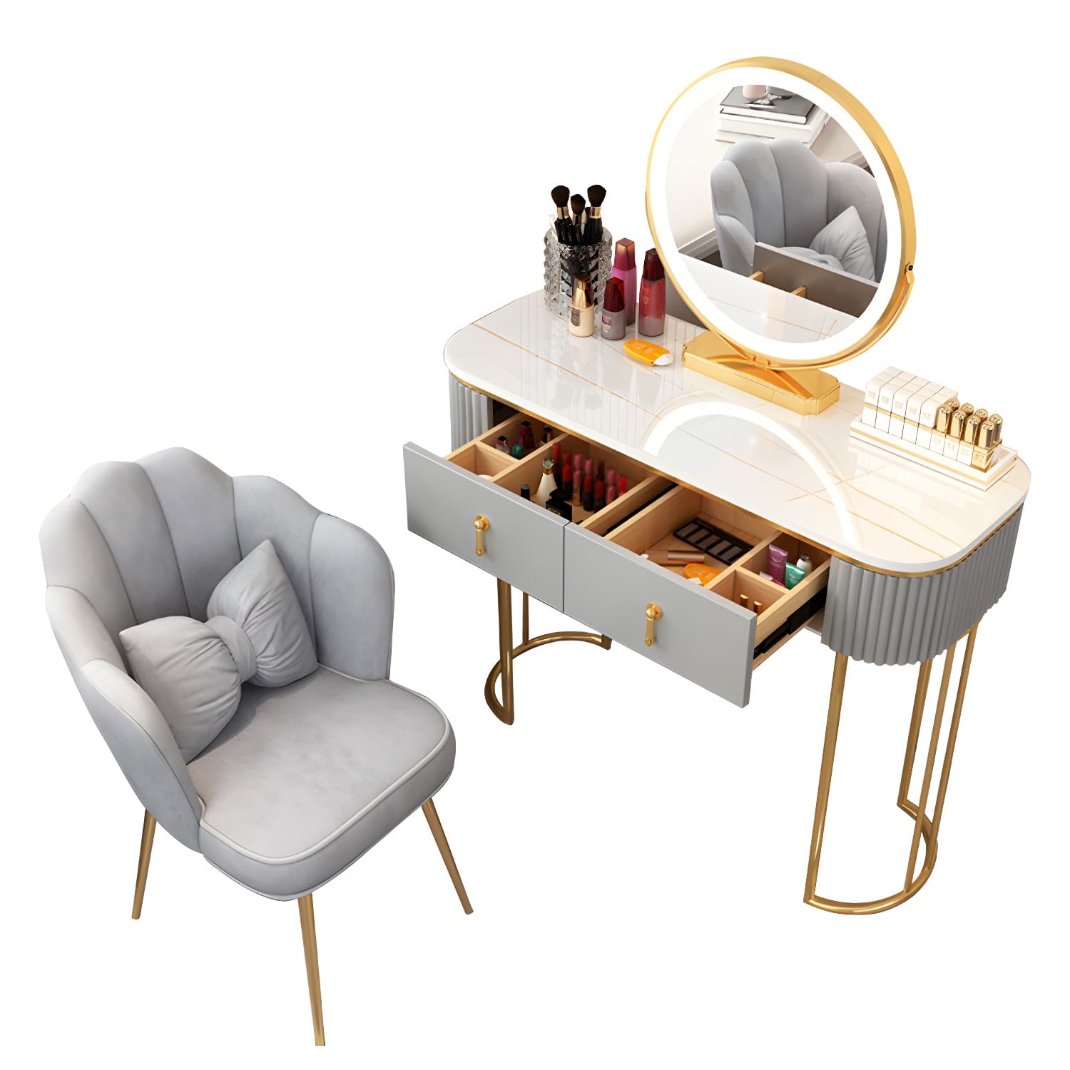 Removable Makeup Counter Lighted Mirror Vanity Dressing Table with Drawer - image 10