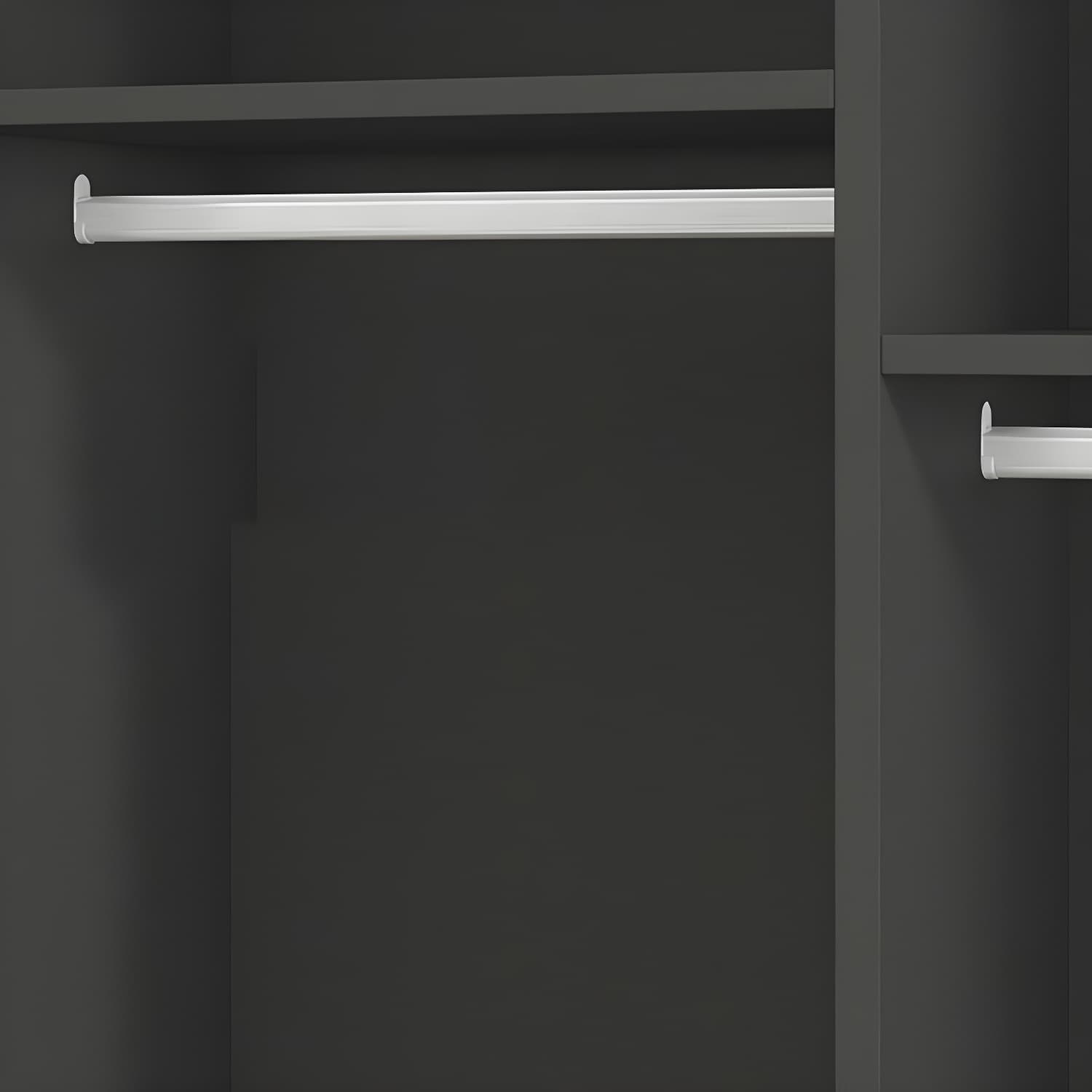 Contemporary Wood Grey Cloth Rod Included Wardrobe with Shelves - image 7